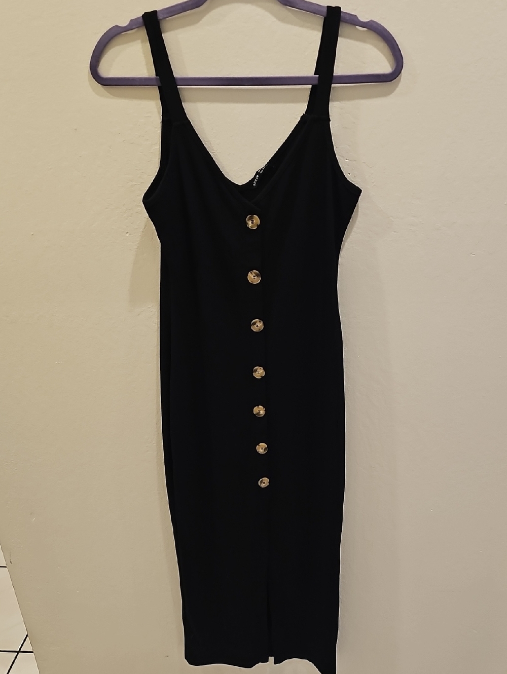 SHEIN Black Maxi Slip Dress with Gold Buttons